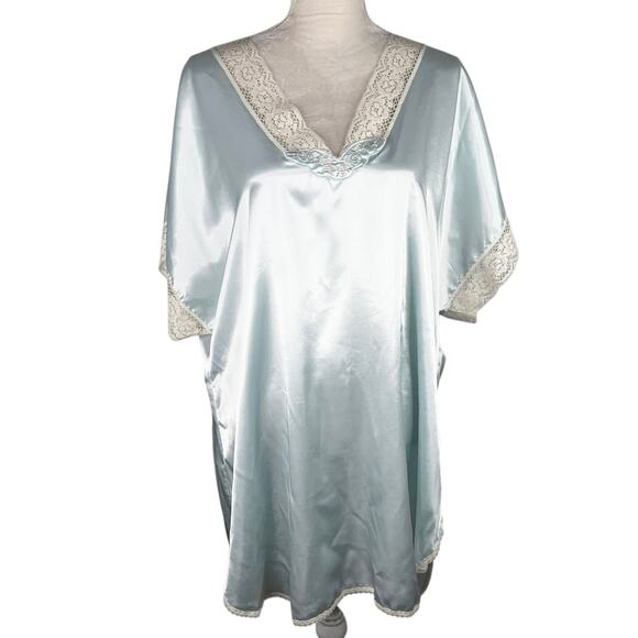 Vintage Val Mode Lingerie Nightgown Large Blue Lace V-Neck - Picture 1 of 13